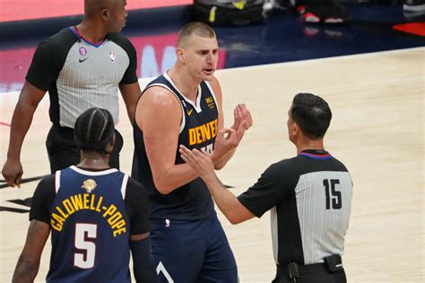 Denver Nuggets Center Nikola Jokic 15 Argues With Referee Zach Zarba