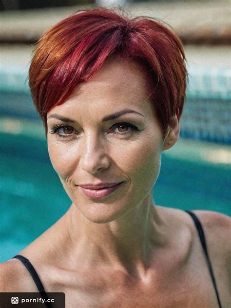 Red Headed Milf By The Pool With Big Tear Drop Breasts And Horny