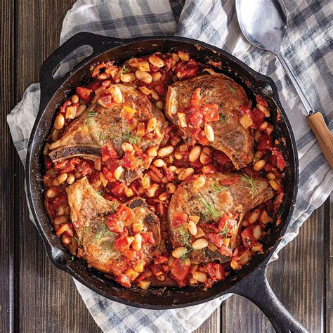 Harissa Braised Pork Chops White Beans And Tomatoes Southern Cast Iron Recipe Braised