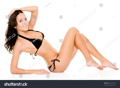 Woman Black Bikini Sitting Studio Stock Photo 128105351 Shutterstock