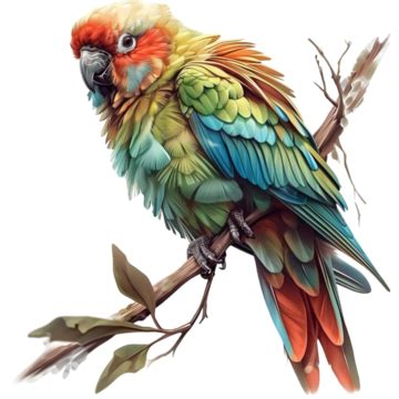 Painting Of A Colorful Parrot Sitting On Branch Tree Generative Ai