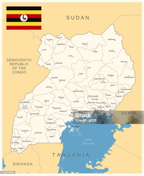 ウガンダ 行政区画と国旗と詳細な地図ベクターイラスト アフリカのベクターアート素材や画像を多数ご用意 アフリカ イラストレーション
