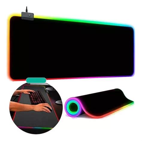 Mouse Pad Gamer 80x30 Cm Rgb Luz Led Usb Retroiluminado Color Negro