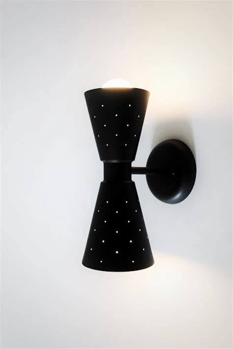 Mid Century Modern Hourglass Wall Light Double Cone Sconce Black Finish Etsy