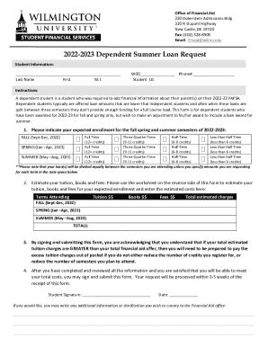 Fillable Online Dependent Summer Loan Request Fax Email Print