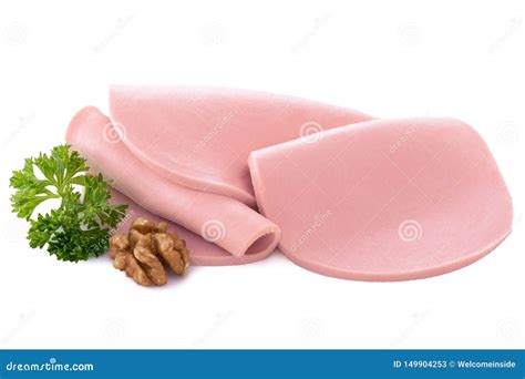 Bologna Slice Piece Boiled Sausage Sliced Boiled Sausage Isolated On