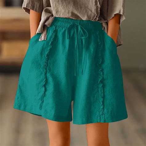 Dihao Summer Plus Size Shorts For Women Clearance Ladies2024 Summer Solif High Waisted Linen