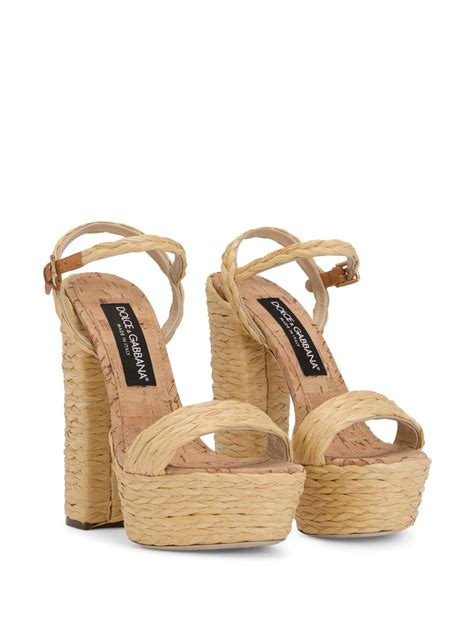 Dolce And Gabbana 145mm Raffia Platform Sandals Neutrals Farfetch