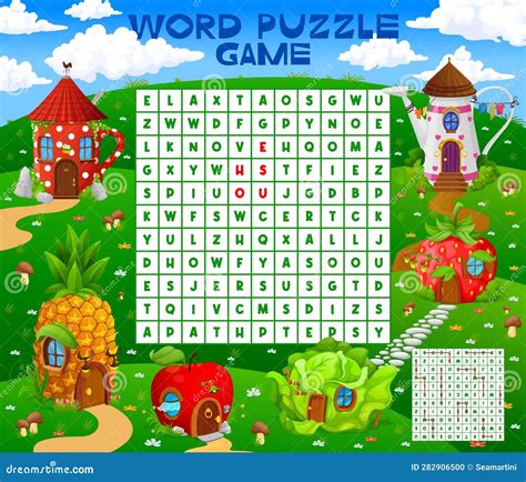 Word Search Puzzle Game Cartoon Fairytale Houses Stock Vector