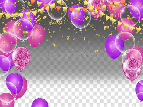 Colorful Balloons Holiday Illustration White Transparent with Confetti ...