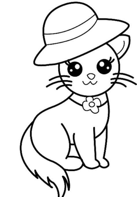 Cat Wearing Hat coloring page | Kartun, Menggambar kucing, Buku gambar