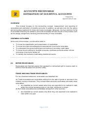 MODULE 2 RECEIVABLE ESTIMATION Pdf ACCOUNTS RECEIVABLE ESTIMATION OF