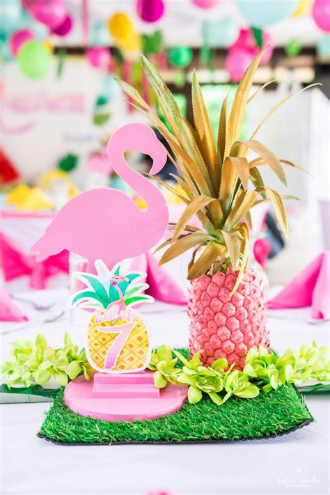 Tropical Flamingo Table Centerpiece From A Chic Flamingo Birthday Party