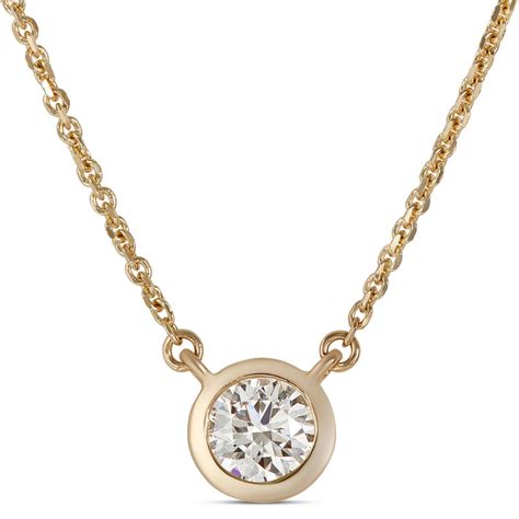 Bezel Set Solitaire Diamond Necklace 18k Yellow Gold