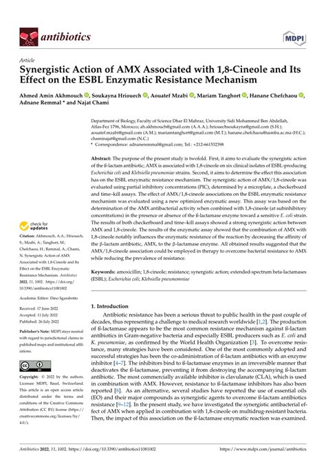 PDF Synergistic Action Of AMX Associated With 1 8 Cineole And Its