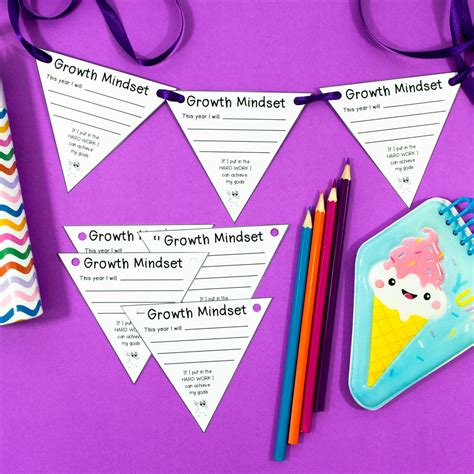 Growth Mindset Poster Pack & Activities - Quiz & Goal Setting Bunting