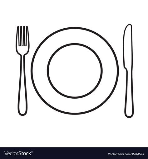 Plate With Fork And Knife Icon Laying The Table Vector Image