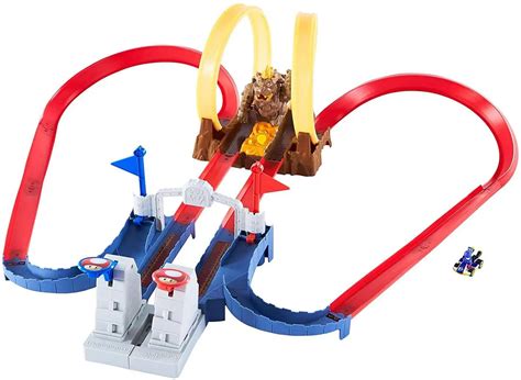 Hot Wheels Mario Kart Bowsers Castle Chaos Exclusive 164 Track Set Includes Blue Yoshi Mattel