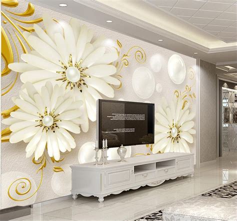 3d Embossed White Flowers Wallpaper Wall Mural Wall Decor Etsy