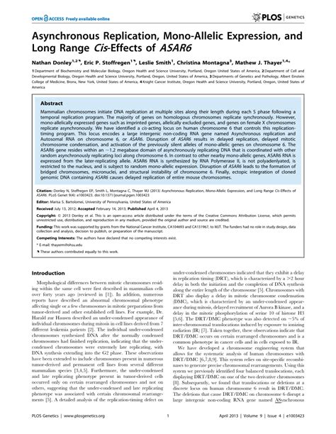 PDF Asynchronous Replication Mono Allelic Expression And Long Range