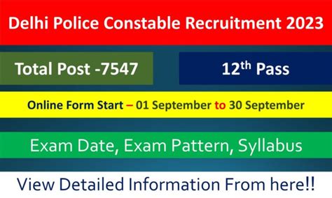 Delhi Police Constable Recruitment 2023 Apply Online For 7547 Posts