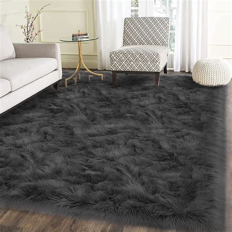 Latepis Rugs For Living Room X Dark Grey Rug Washable Rug Faux Fur