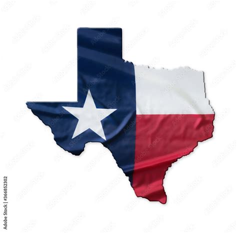 Texas Flag Waving Fabric Texture On The State Map Outline Isolated On