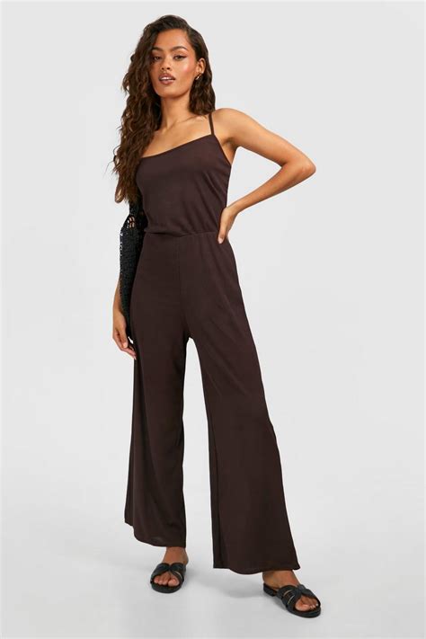 Basic Rib Strappy Culotte Jumpsuit Boohoo Uk