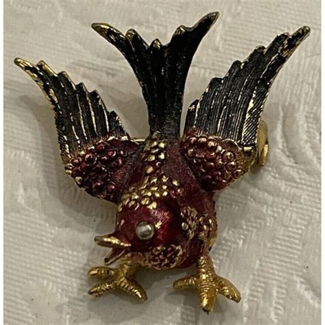 Mamselle Jewelry Vintage Mamselle Brooch Gold Figural Enamel Bird