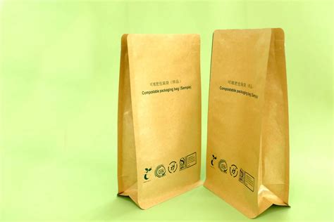 Custom Printed Compostable Biodegradable Food Grade Block Bottom Cafe