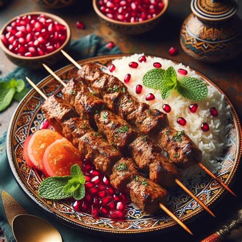 Premium Photo Grilled Meat And Vegetable Kebabs On The White Plate