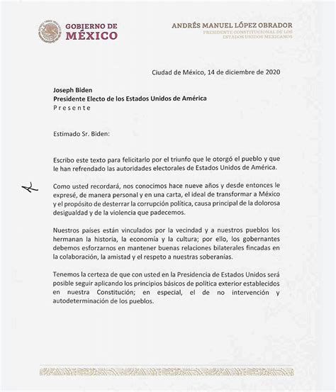 López Obrador felicita en carta a Biden por su triunfo en EU AD Noticias