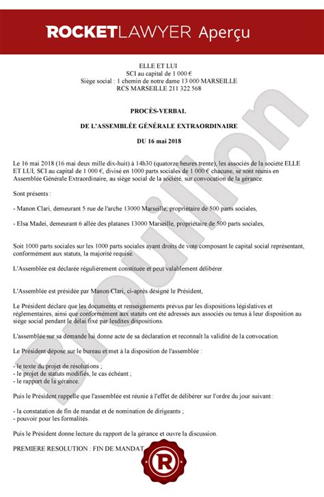 Proc S Verbal De Changement De Dirigeant