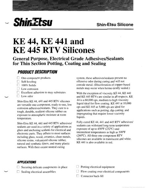 Ke Datasheet Silicone Equivalent Shin Etsu