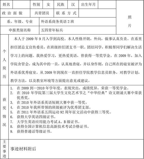 大学生个人事迹材料 标兵申请表 word文档在线阅读与下载 无忧文档