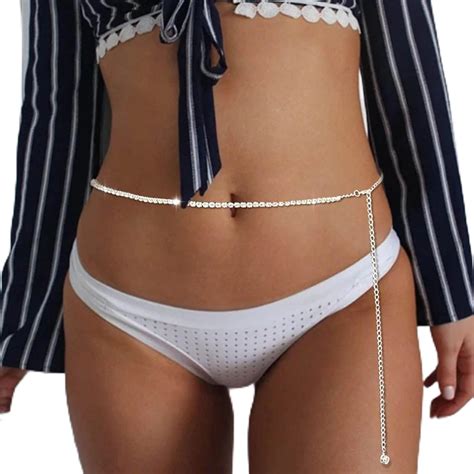 Wendalern Rhinestone Waist Chain Silver Crystal Belly Chain Sexy Bikini