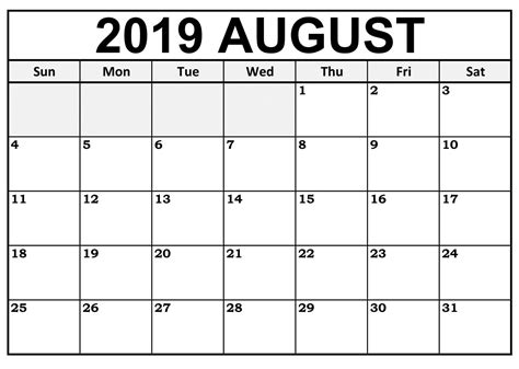 Month Of August Calendar Template Pdf Template