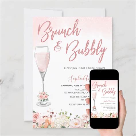 Blush Rose Gold Brunch And Bubbly Bridal Shower Invitation Zazzle