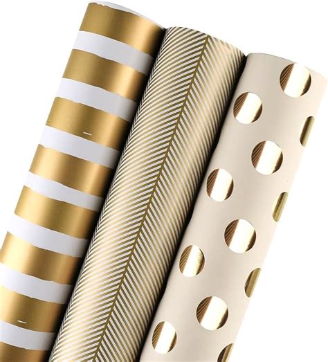 Ruspepa Wrapping Paper Roll Gold Print For Birthday Holiday Wedding