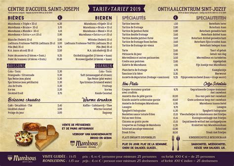 Tarif Cafeteria 2019 LAbbaye De Maredsous