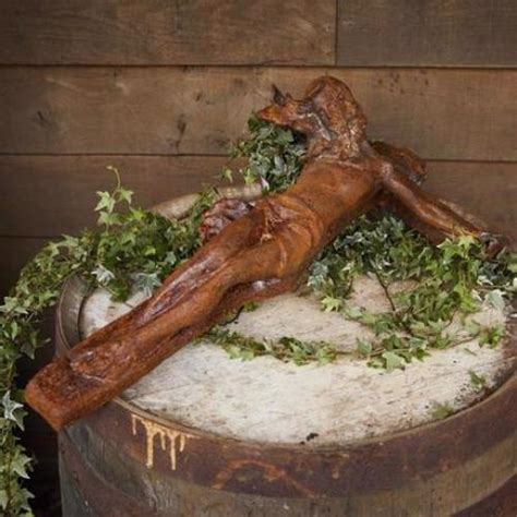 Cast Iron Jesus On Crucifix Statue Round Wood Of Mayfield