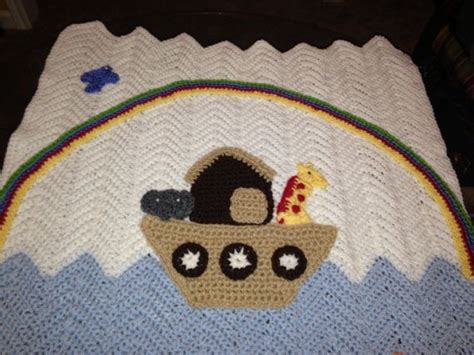 Noahs Ark Crocheted Baby Blanket In Blue Or Sea Foam Etsy Baby