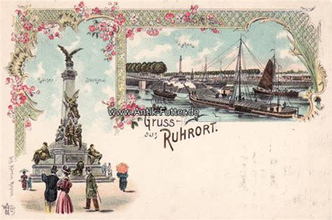 Duisburg Ruhrort O J Litho Gruss Aus Ruhrort Kaiser Denkmal Hafen 2