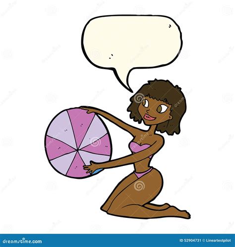 Cartoon Bikini Girl With Beach Ball With Speech Bubble Stock Illustration Illustration Of