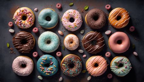 Ai Generated Of Realistic Sweet And Colourful Donuts Icon With Frosting