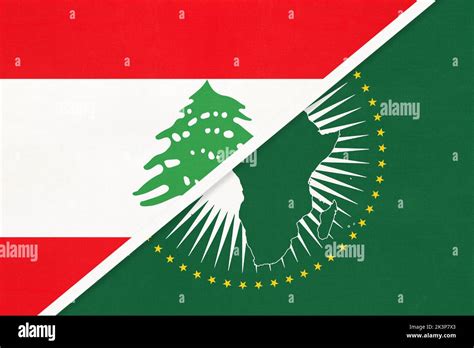 African Union And Lebanon National Flag From Textile Africa Continent