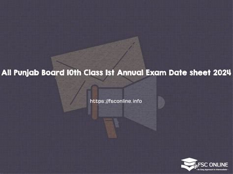 All Punjab Board 10th Class 1st Annual Exam Date Sheet 2024