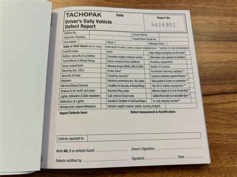 Tachopak 50 Page Defect Report Book Hgv Chartwise Uk