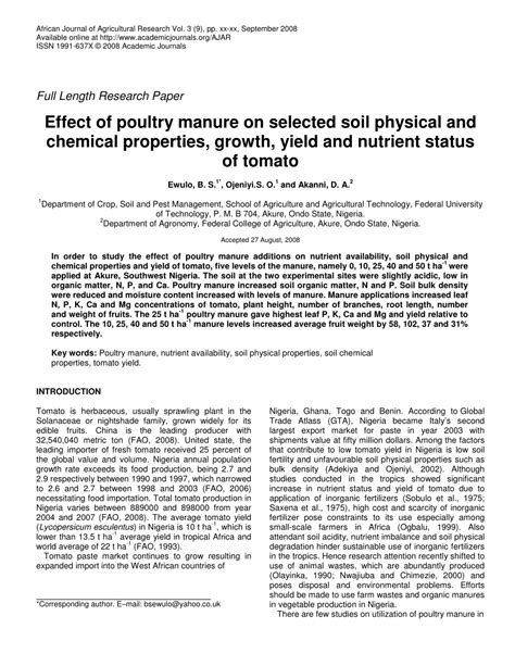 PDF Effect Of Poultry Manure On Selected Soil Physical And Chemical