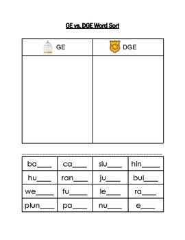 Orton Gillingham GE Vs DGE Word Sort By Nicole Couture TPT